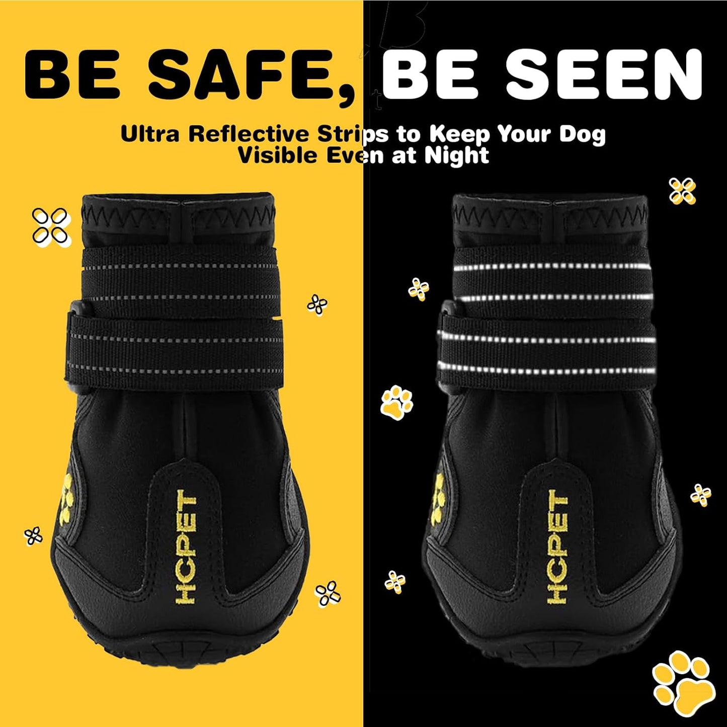 Hcpet Dog Boots Waterproof with Reflective Straps, Dog Shoes for Small Medium Large Puppy Outdoor Paw Protectors 4Ps, 8 (width 2.95 inch) for 74-91 lbs