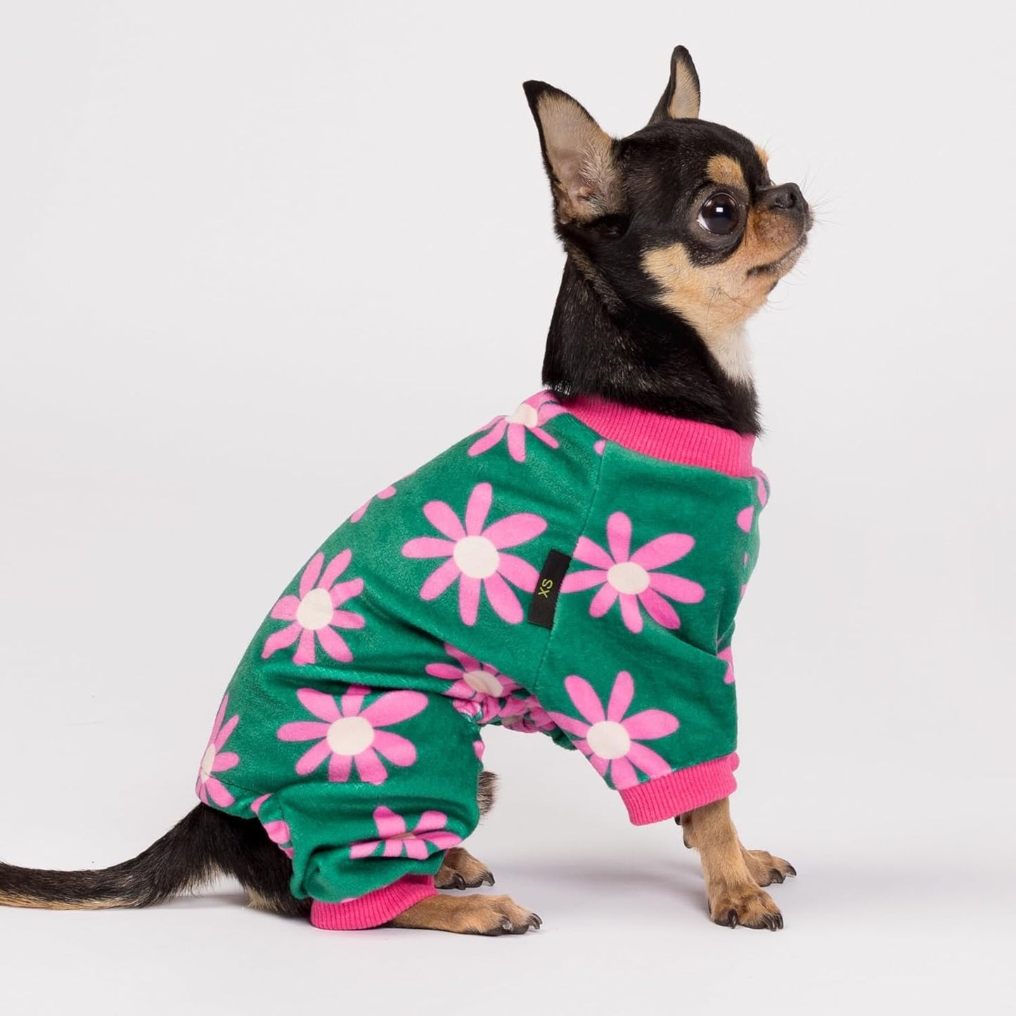 Fitwarm Flower Fleece Dog Pajamas, Warm Winter Dog Clothes for Small Dogs Girl, Cozy Pet Onesie with Feet, Dark Green, Large