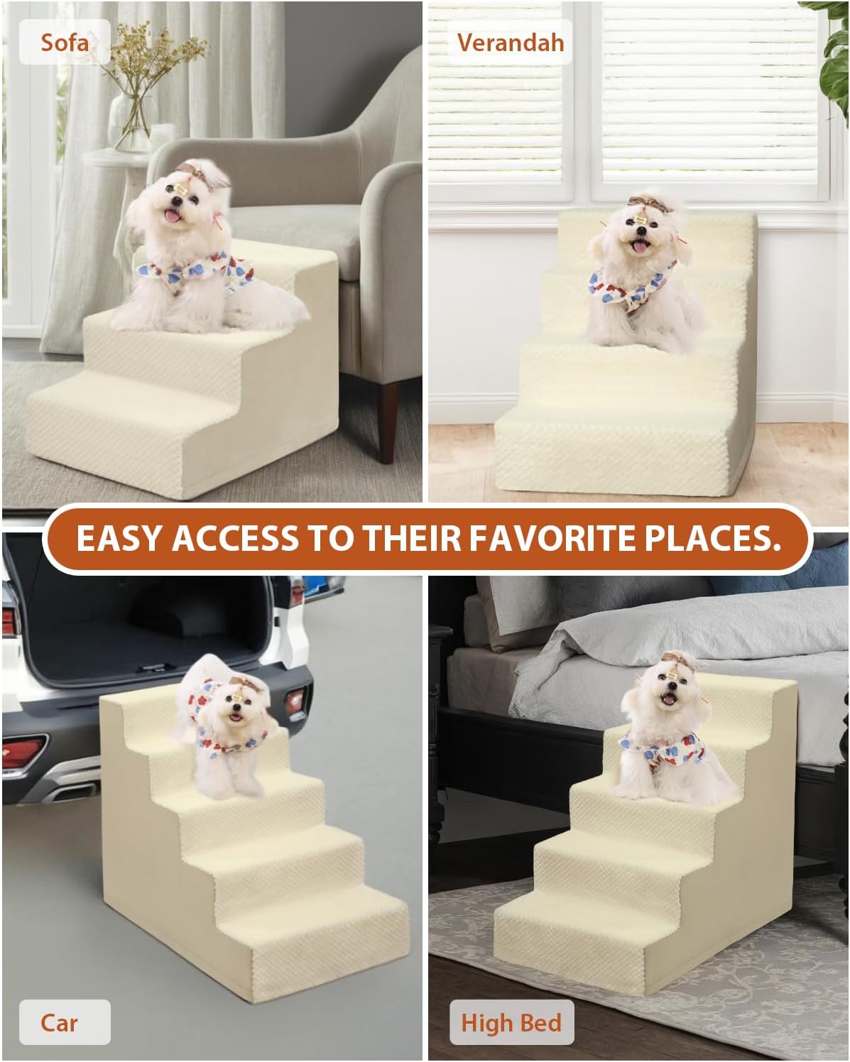 Dog Stairs for Small Dogs,22" H,5-Step Dog Steps for High Bed Couch and Sofa,Pet Stairs for Dogs and Cats Climbing with Non-Slip Bottom and Washable Cover,Beige
