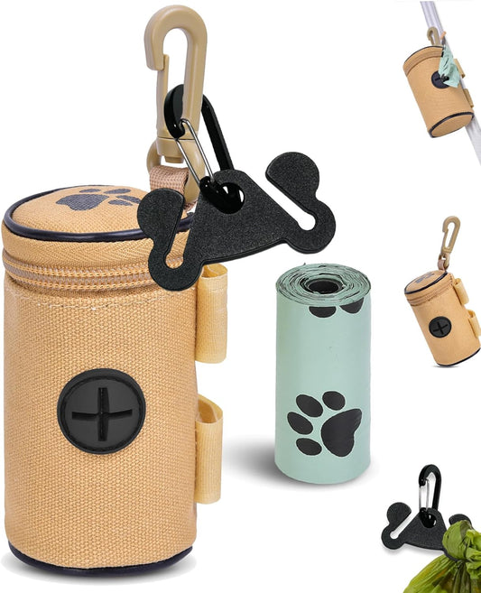 Dog Waste Bag Dispenser Dog Poop Bag Dispenser for Leash Accessory dog Poop Bag Holders Fits Dog Leash Include Hand Free Holder, Khaki, No-KaqiXYB