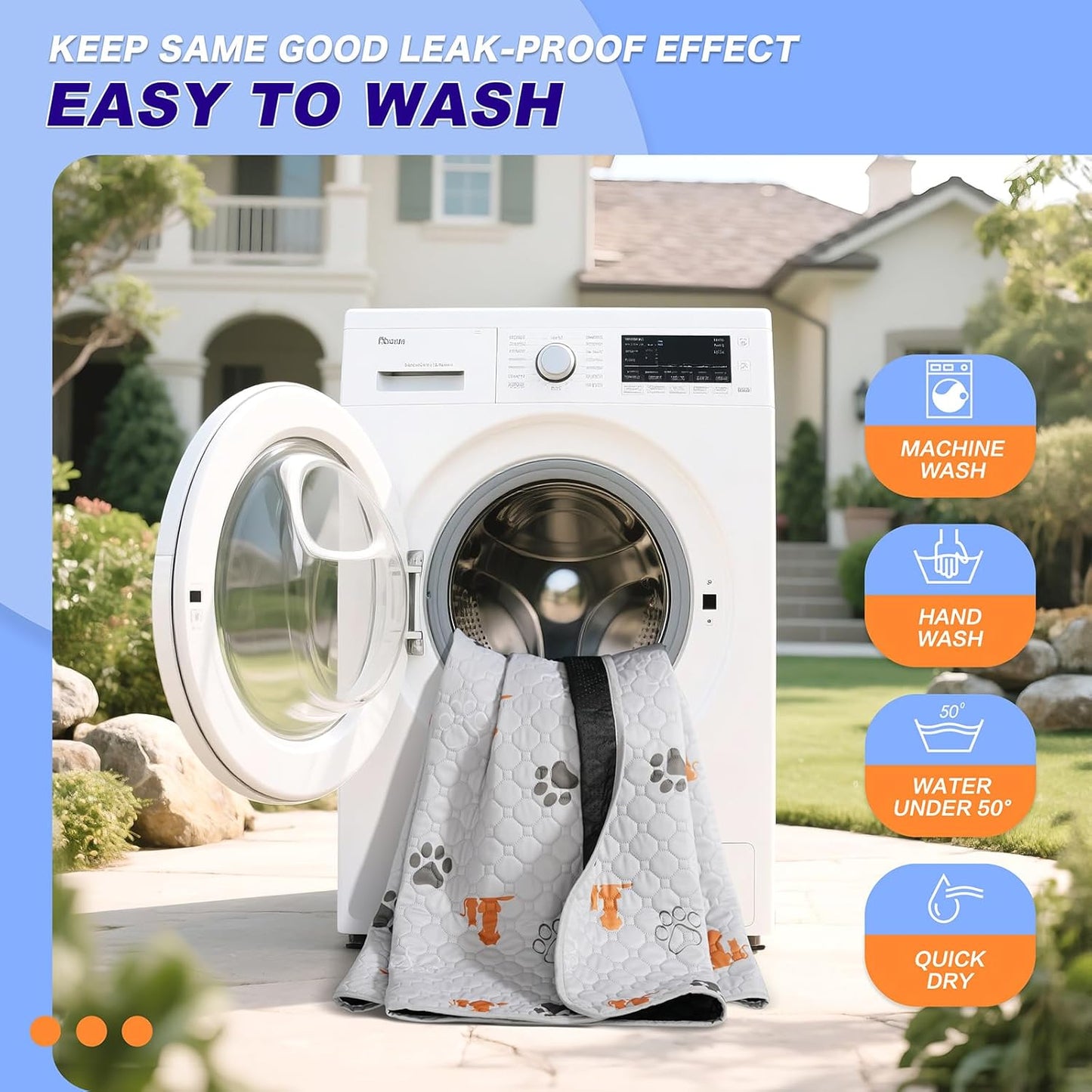 Washable Pee Pads for Dogs, 1 Pack Absorbent Reusable Training Dog Pads Pet Puppy Pads, Non-Slip Potty Pads for Whelping, Playpen, Crate, Bed, Orange, 72"x72"