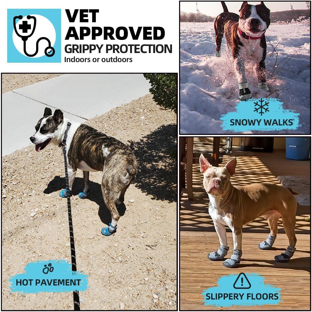 Dog Shoes for Small Dogs, Dog Boots & Paw Protectors for Hardwood Floors, Outdoor Dog Booties for Hot Pavement Winter Snow Hiking, Breathable Dog Shoes with Reflective Strips Size 2