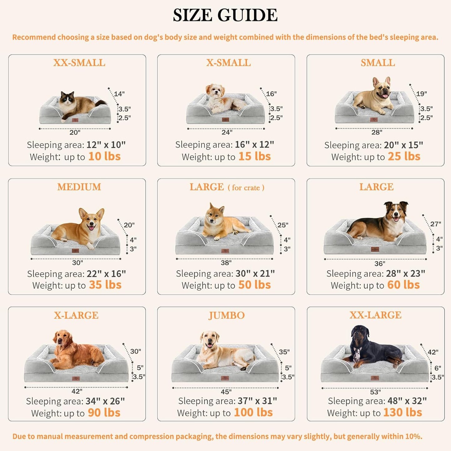 Comfort Expression Small Dog Beds Waterproof Cat Beds Orthopedic Foam Sofa Beds for Small Dogs Comfy Pet Bed with Washable Removable Cover & Non-Slip Bottom(XX-Small,Grey White)