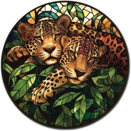 Lygond Metal Jaguar Garden Sign - Circular Stained Glass, 88 Inches