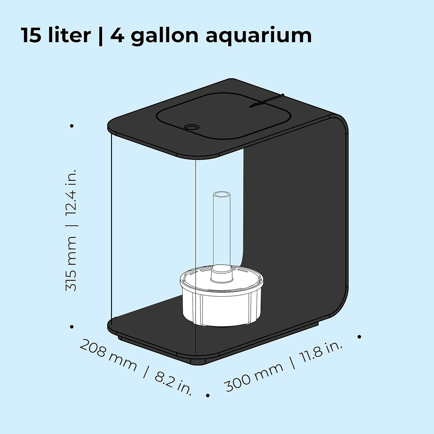 biOrb Flow 15 Acrylic 4-Gallon Aquarium with White LED Lights Modern Compact Tank for Tabletop or Desktop Display, Black