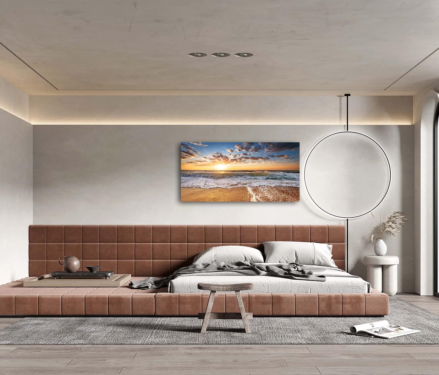 Jiuqinghua Wall Art Decor Large Canvas Print Picture Sunrise over the Sea 1 Panel Ocean Beach Waves Scenery Painting Artwork for Office Wall Decor Home Decoration Stretched and Framed Ready to Hang