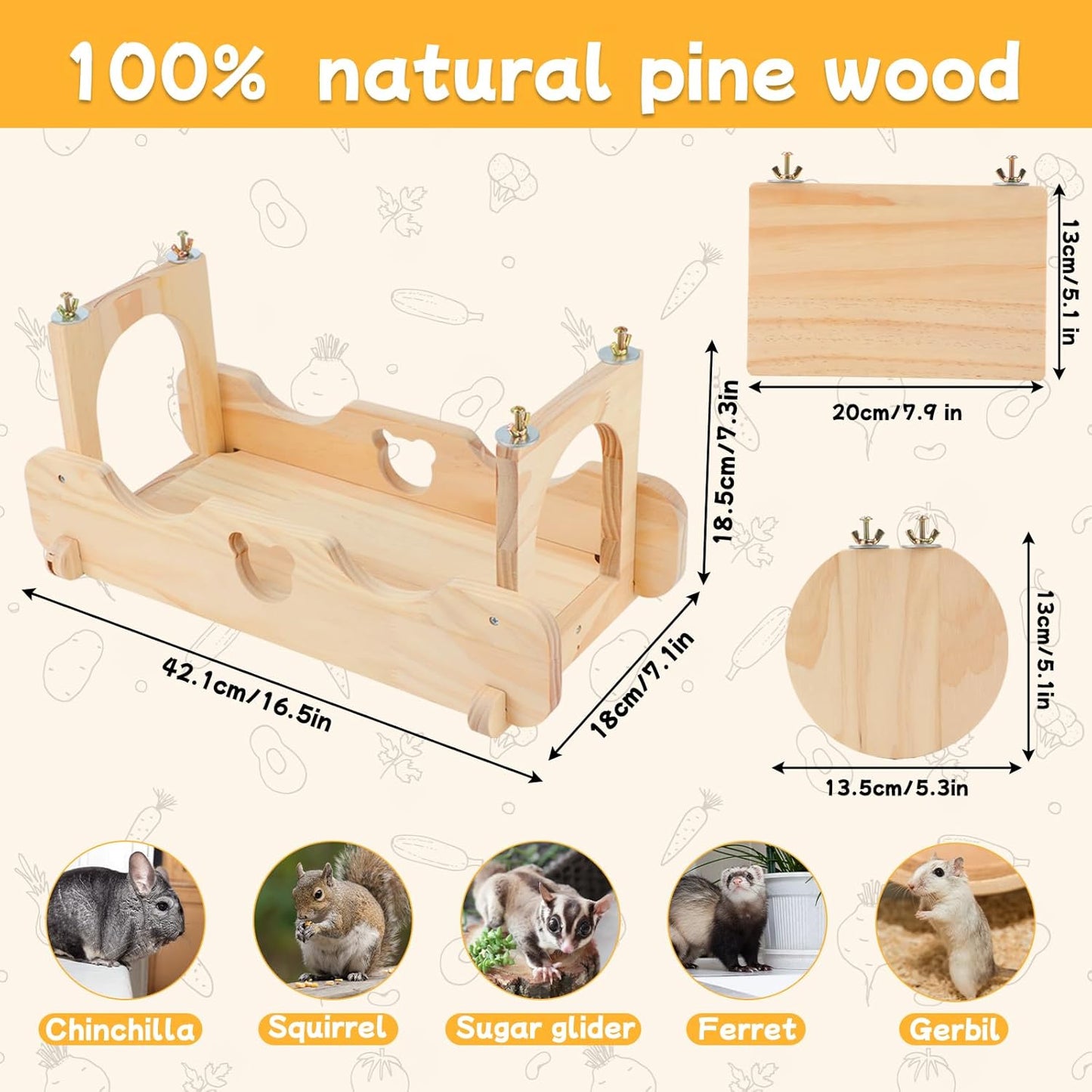 BWOGUE Chinchilla Suspension Bridge, Hanging Large Small Animal Wooden Bridge and Platform, Chinchilla Ledges and Platforms Set for Sugar Gliders, Squirrels, Chinchillas Habitat Toy
