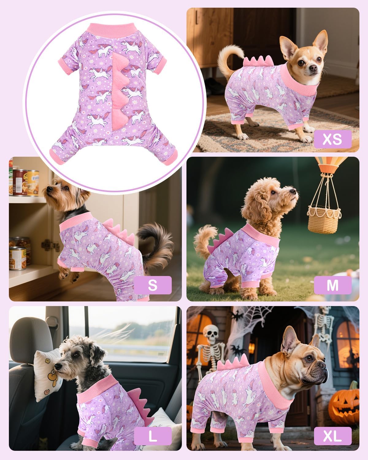 CuteBone Dinosaur Costume Dog Pajamas, Stretchy Spandex Crystal Velvet Sleepwear Coat for Small Dogs, Soft & Warm Pet Outfit Clothes for Cold Weather, Cozy Pullover Design COSP11XL