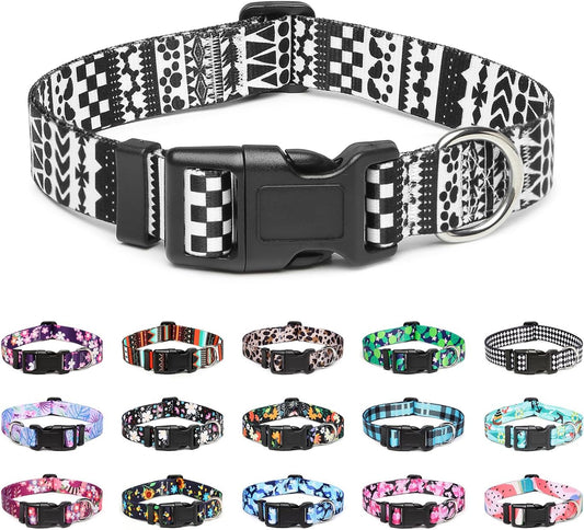 Mercano Adjustable Dog Collar - Special Design Patterns, Soft Nylon Comfortable Durable Pet Collar for Small Medium Large Dogs (L, Black White A)