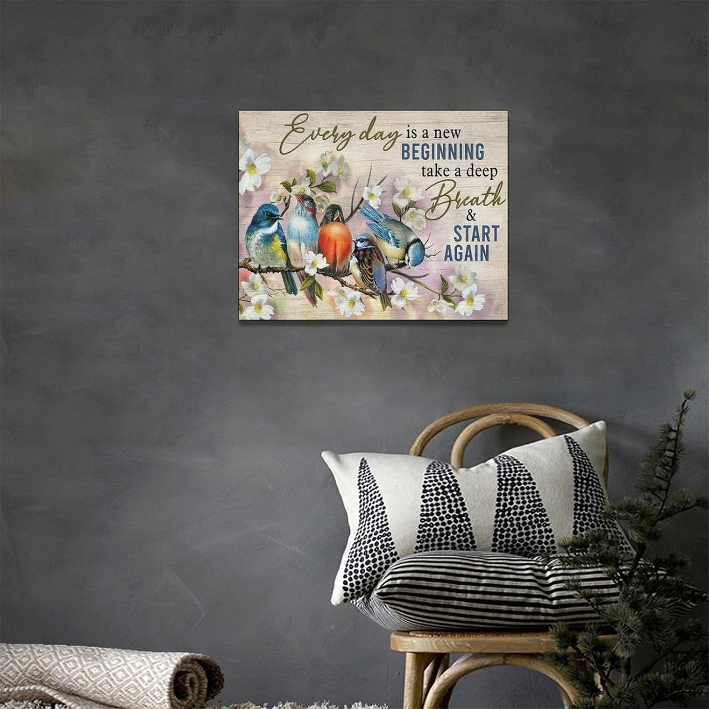 Bird Wall Art Farmhouse Flower Branch Pictures Rustic Country Birds Wall Decor Floral Canvas Print Painting Artwork for Bathroom Living Room Bedroom 12"x16"