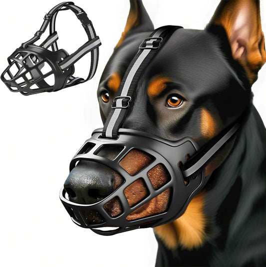 Dog Muzzle, Breathable Basket Muzzles for Small Medium Large Sized Dogs, Adjustable Humane Cage Mouth Cover for Grooming Biting Chewing, Allows Panting and Drinking (Soft Rubber, XXL)