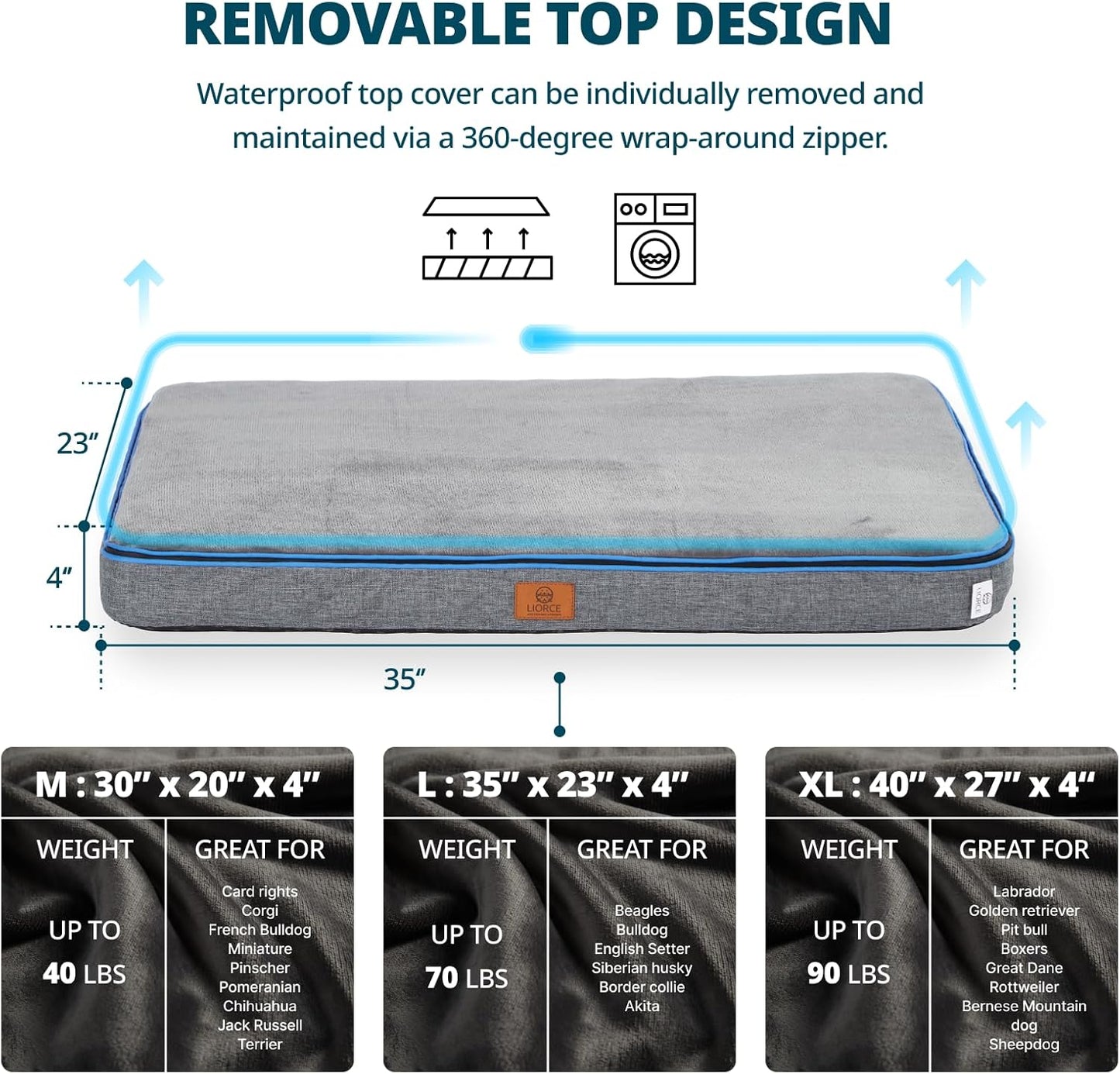 Memory Foam Large Dog Bed - 4” Thick Orthopedic Beds for Large Dogs - Waterproof Dog Bed with Removable Washable Cover & Wrap-Around Zipper - Ultimate Comfort and Easy Maintenance