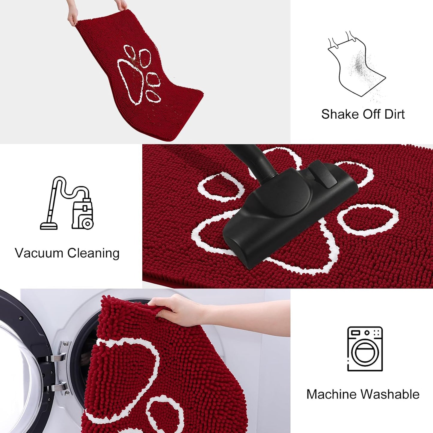 Smiry Dog Door Mat for Muddy Paws, Absorbent Dirt Trapper Non Slip Quick Dry Washable Chenille Mat for Mud Dogs, Entry Rug for Indoor and Outdoor (48x30 Inches, Red)