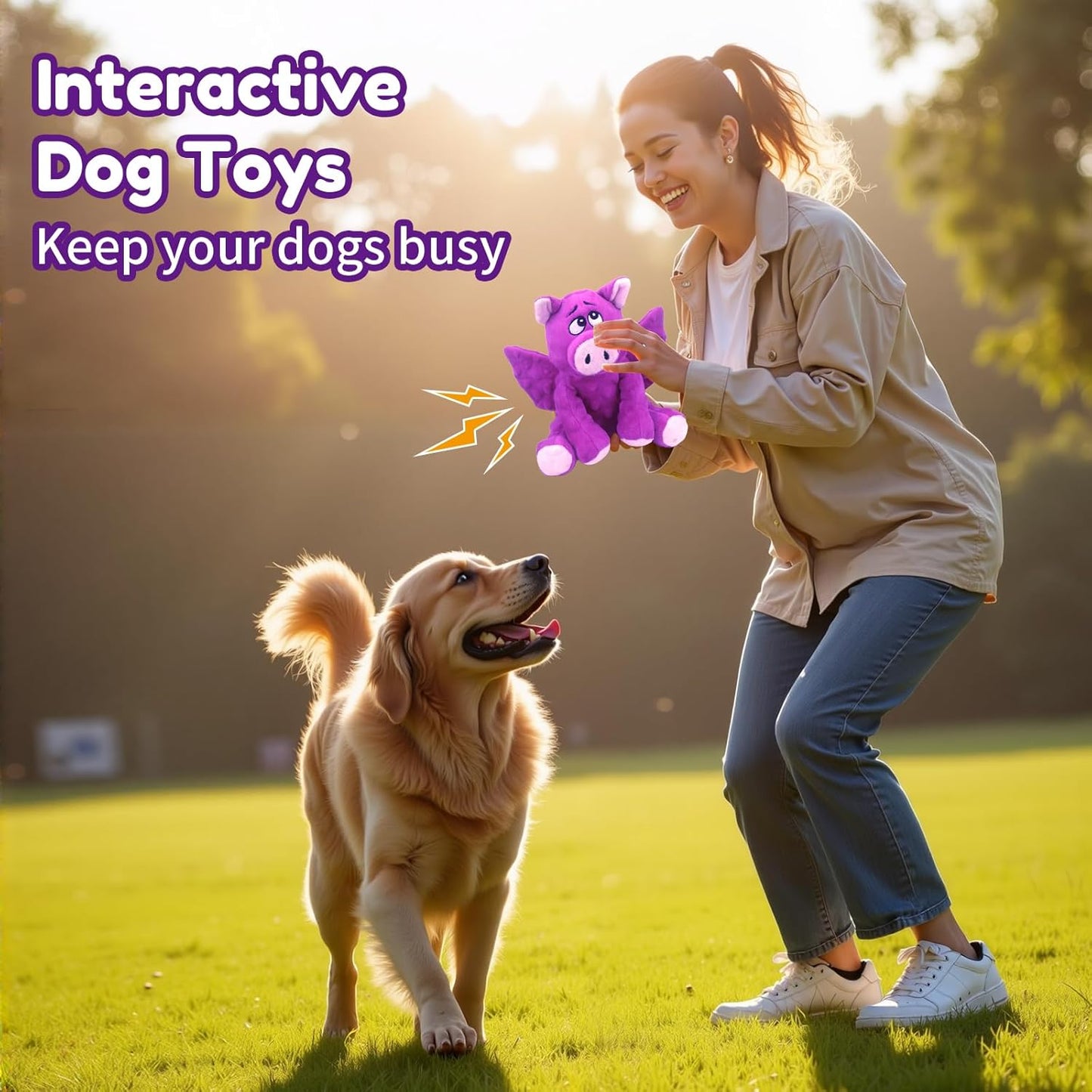 Large Squeaky Dog Toys, Plush Dog Toys with Crinkle Paper to Keep Them Busy, Stuffed Tough Chew Toys for Small Medium and Large Dogs