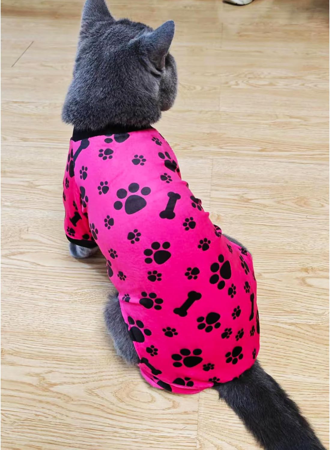 PET SHOW 4 Pack Small Dog Pajamas Paw Bone Patterns Cute Clothes for Medium Dogs Soft Fleece Stretchy PJs 4 Legged Jumpsuit Puppy Cats Onesies Outfits with Sleeve Dachshund Doggies Girl Boy (XX-Large)