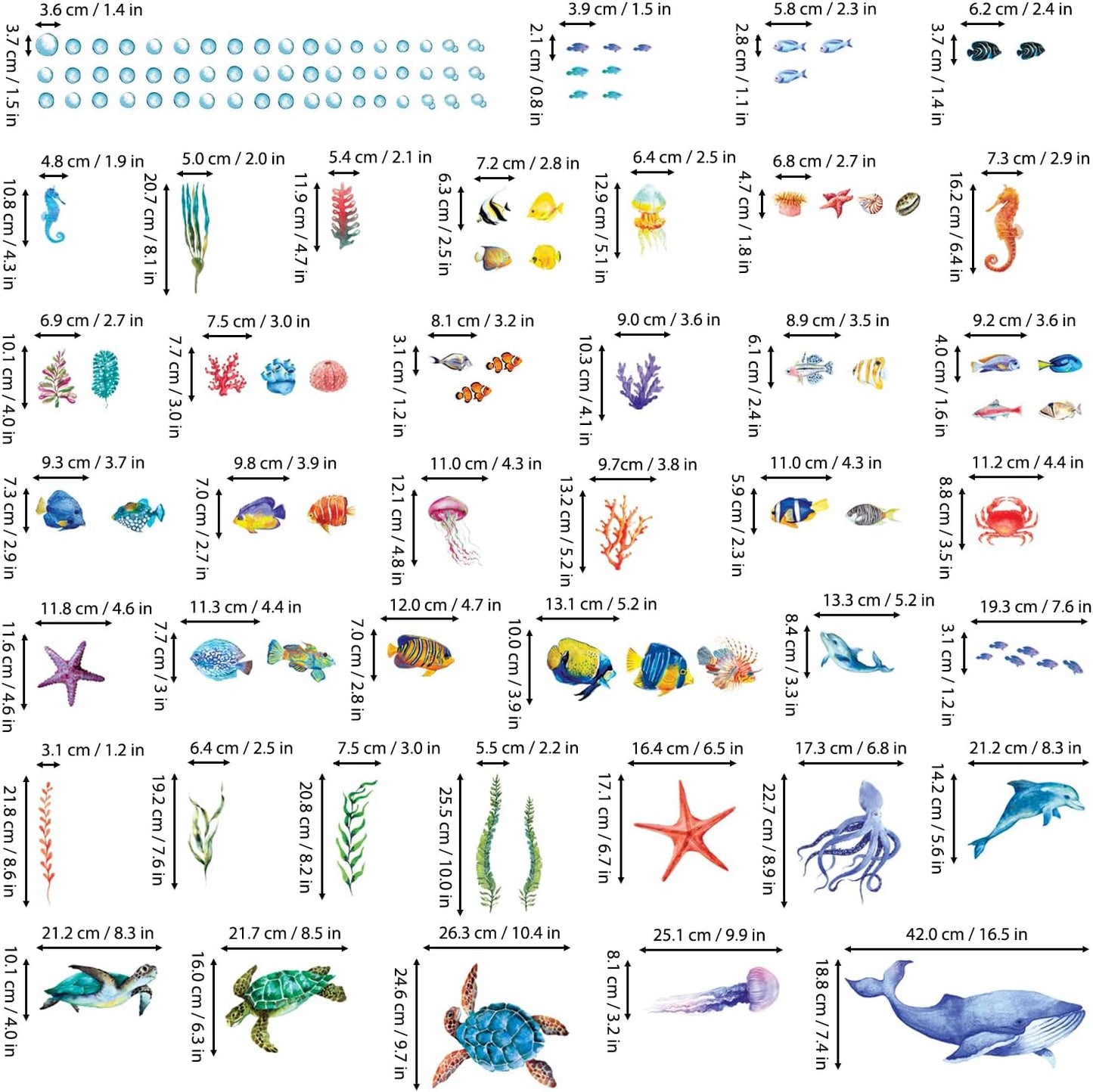 BASHOM DS12-8048 128 Pieces Under The Sea Wall Decals Ocean Fish Stickers Turtle Jellyfish Seaweed Removable for Kids Bedroom Nursery Living Room Home Art Decor Bathroom Baby