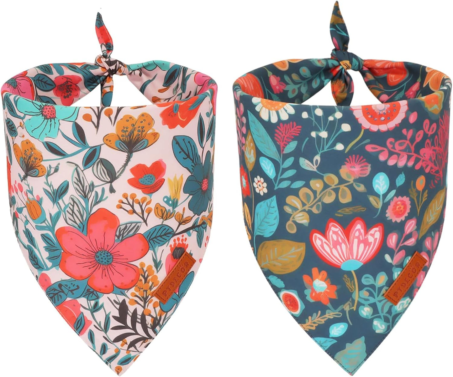 PTDECOR Flower Dog Bandana,2 Pcs Floral Reversible Dog Scarf, Multi Size, Triangle Pet Bandanas for Extra Large Dogs (Flower, X-Large)