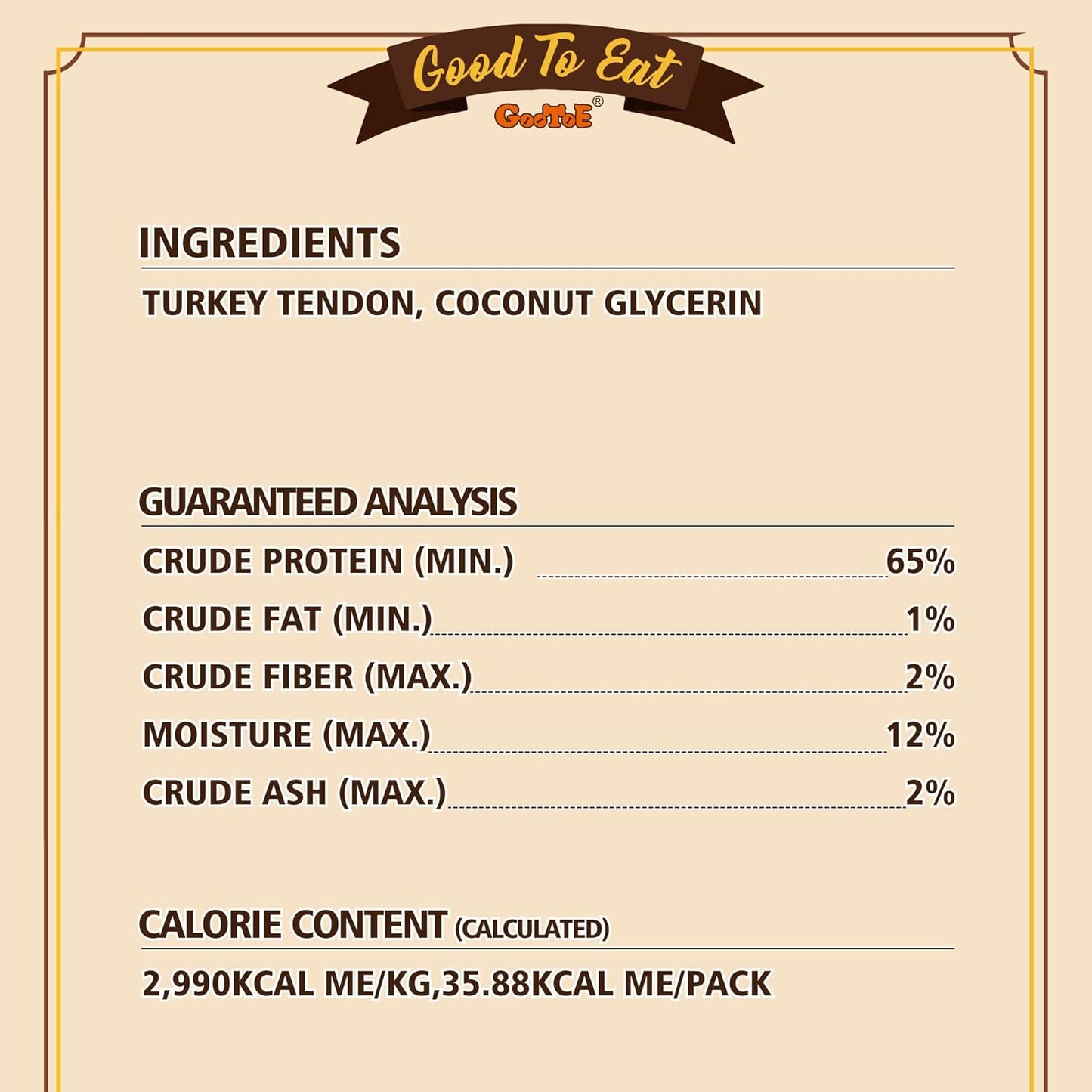 Gootoe Turkey Tendons for Dogs –All-Natural, Hypoallergenic Dog Treats, Rawhide Alternative, Long Lasting Puppy Chews, Healthy Dog Treats for Small Breeds, Bone (S), 6 Count Pack