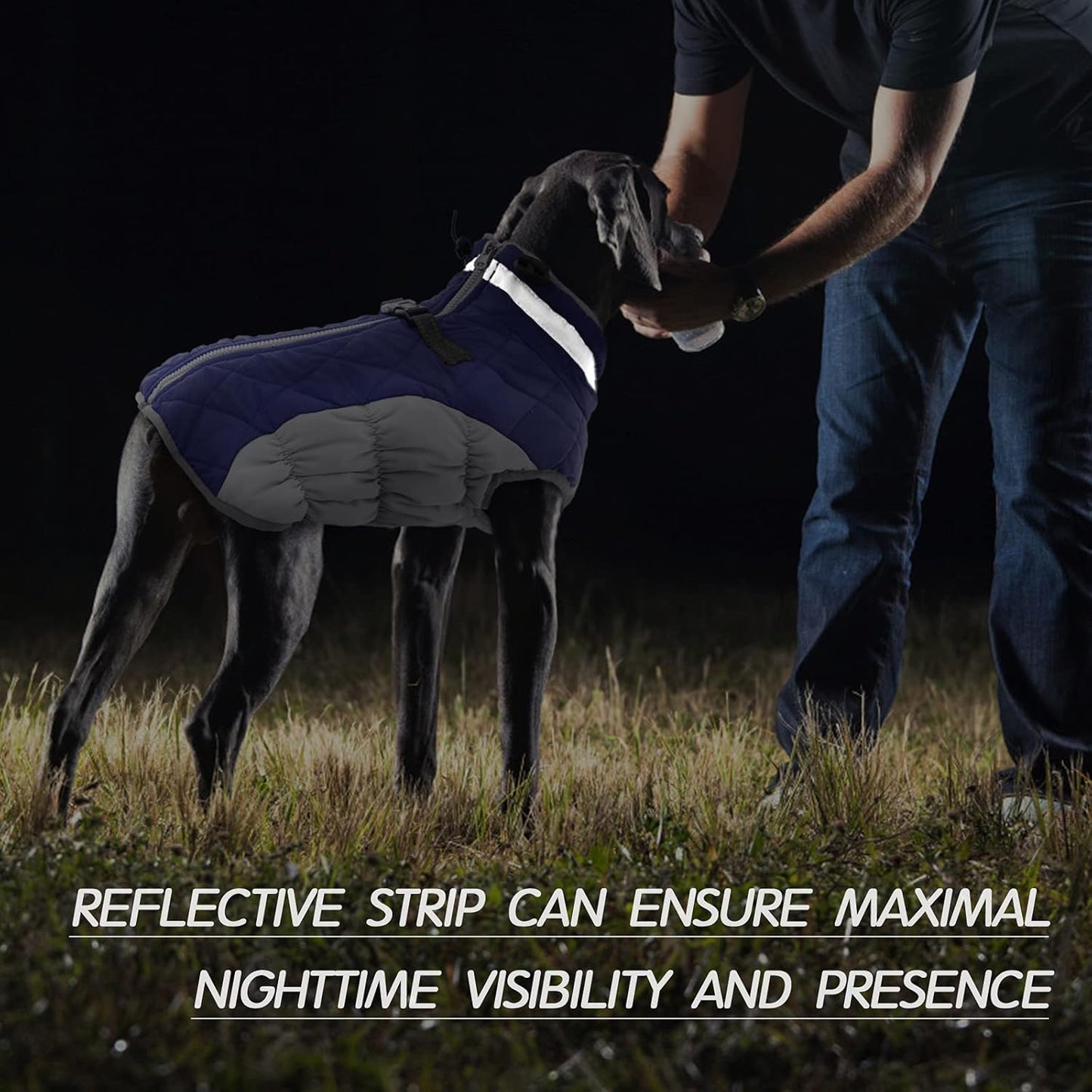 FUAMEY Dog Coat for Large Dogs,Waterproof Dog Winter Jacket with Harness Built in Puppy Cold Weather Coats Reflective Pet Vest with Zipper Warm Fleece Dogs Snowsuit Windproof Blue XXL