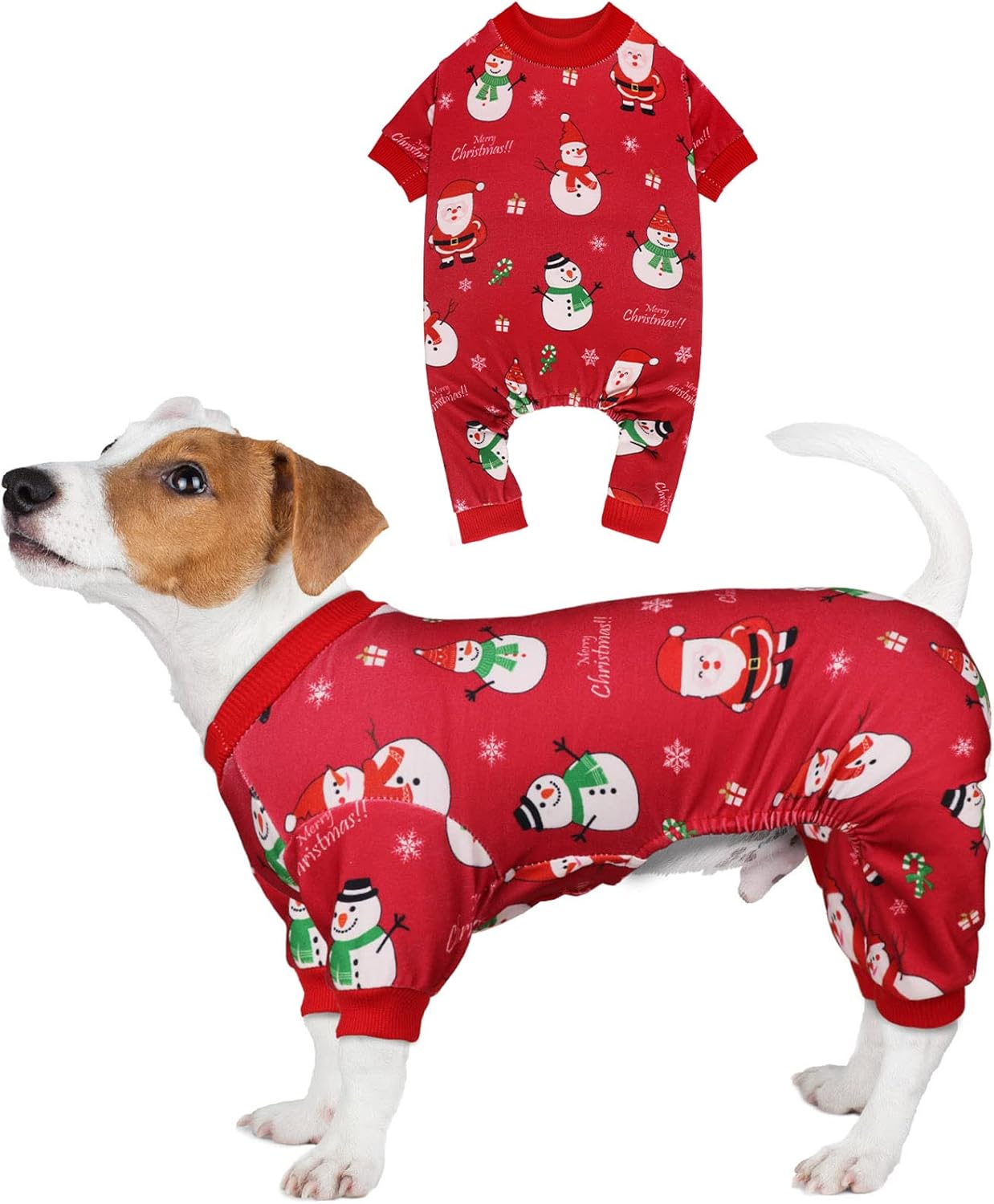 Dog Christmas Pajamas Snowman Pet Clothes Costumes Pjs Stretchy Funny Pet Costumes Outfit Dog Pajamas for Medium Dogs(M)