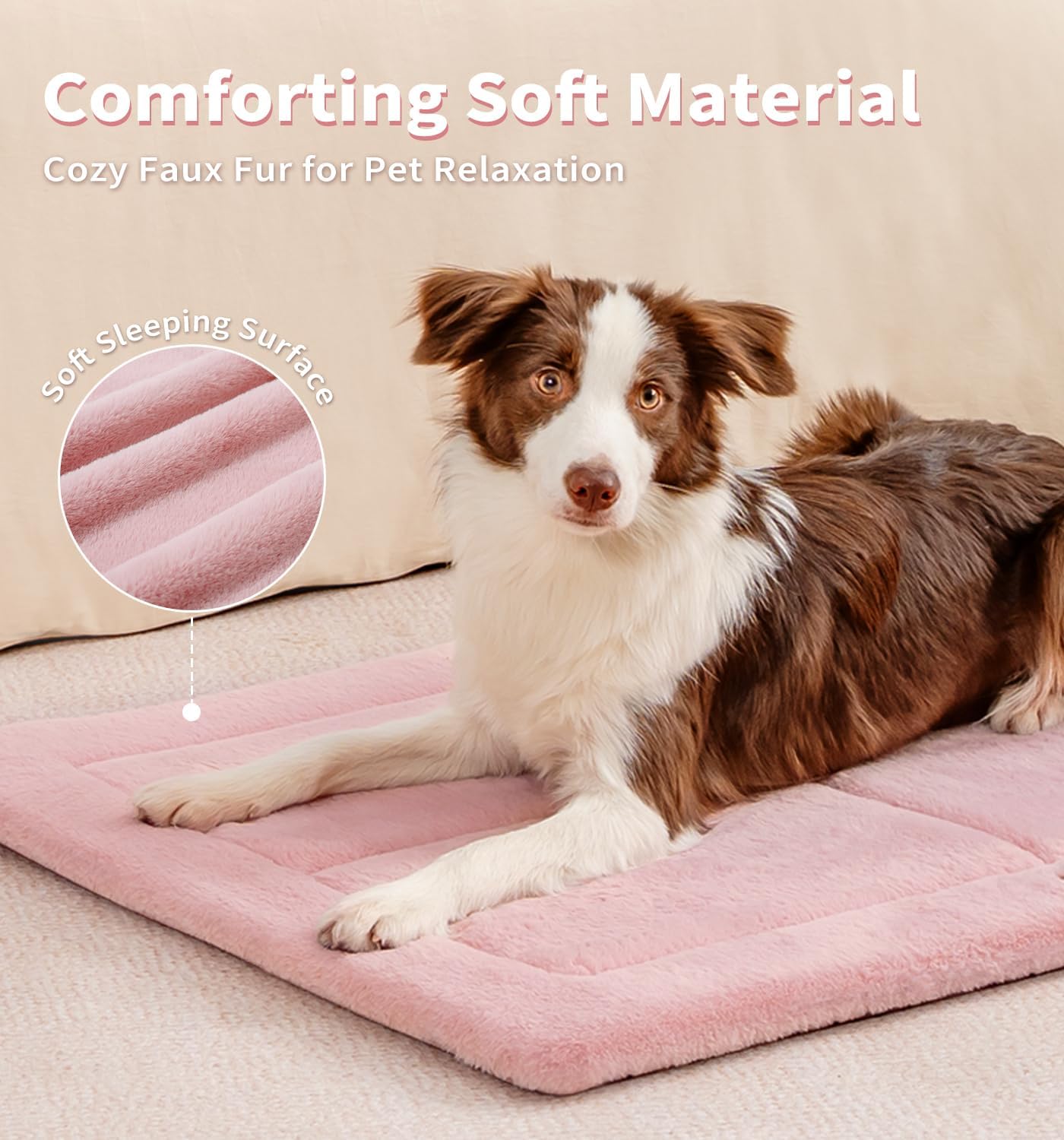 Made4Pets Dog Crate Pad Bed for Extra Large Dogs, Washable & Reversible, Anti-Slip Kennel Mat for Cozy Sleeping, Soft Fluffy Dog Bed for Indoor & Outdoor Use, 48"x30", Pink