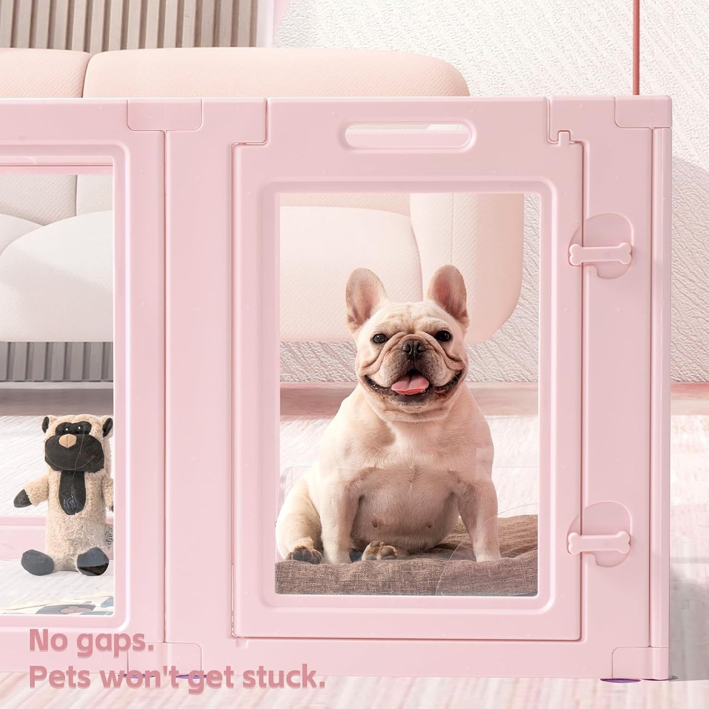 DIY Clear Acrylic Dog Playpen House,Quick Easy Assembly and Disassembly,Strong Floor Suction,Indoor and Outdoor Use,Easy Cleansing Puppy Fence (Skin Pink, 23.6" H, 12PCS)