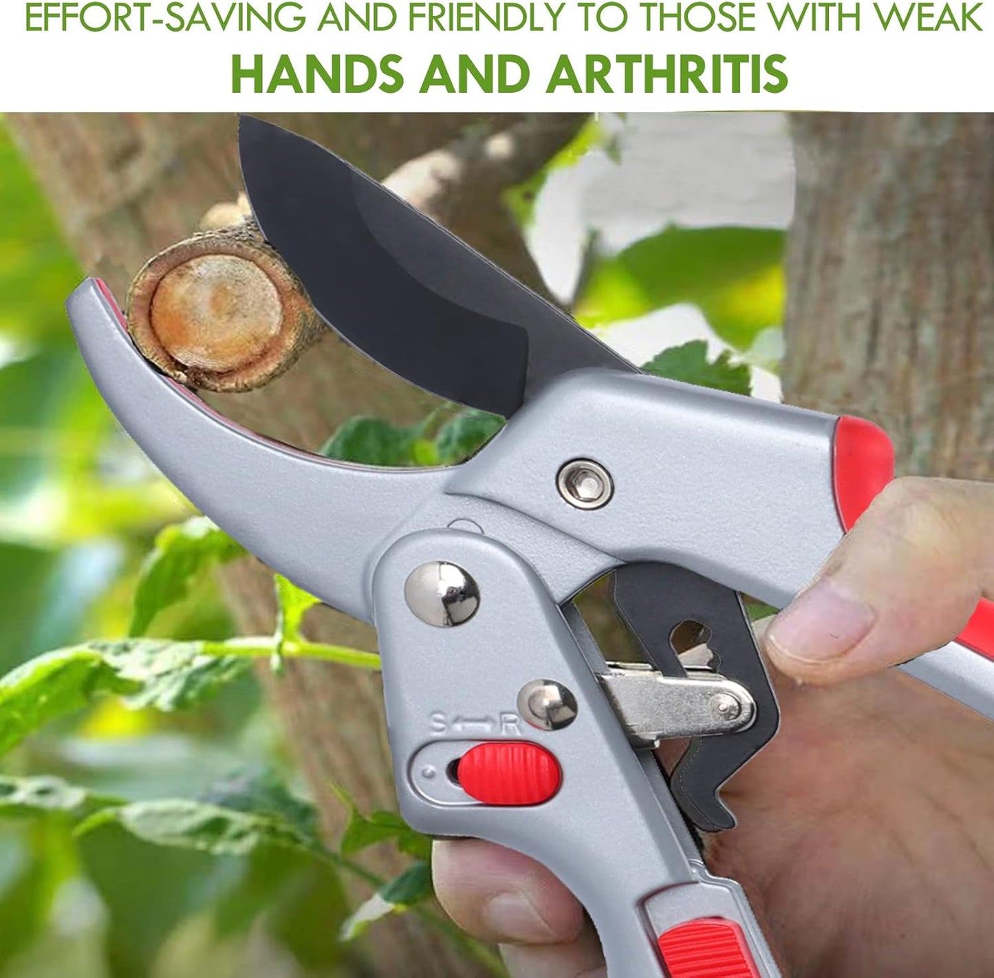 Garden clippers, premium Germany pruners, Work 3 times easier, professional ratchet pruning shears, cutting rose, flower, hedge, stem, tree, Sharp gardening scissors, Arthritis weak hand snips