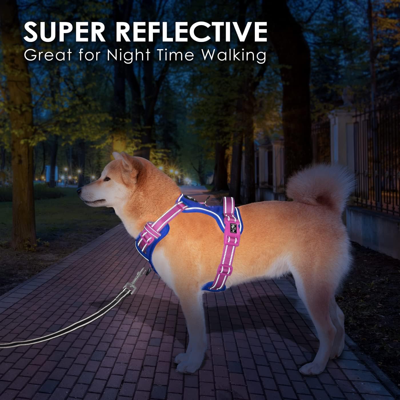 PHOEPET No Pull Dog Harness, Unique Colors Reflective Adjustable Dog Vest, with Soft Training Handle Metal Clips for Small Medium Large Dogs (Royal Blue Base & Pink Straps,M)