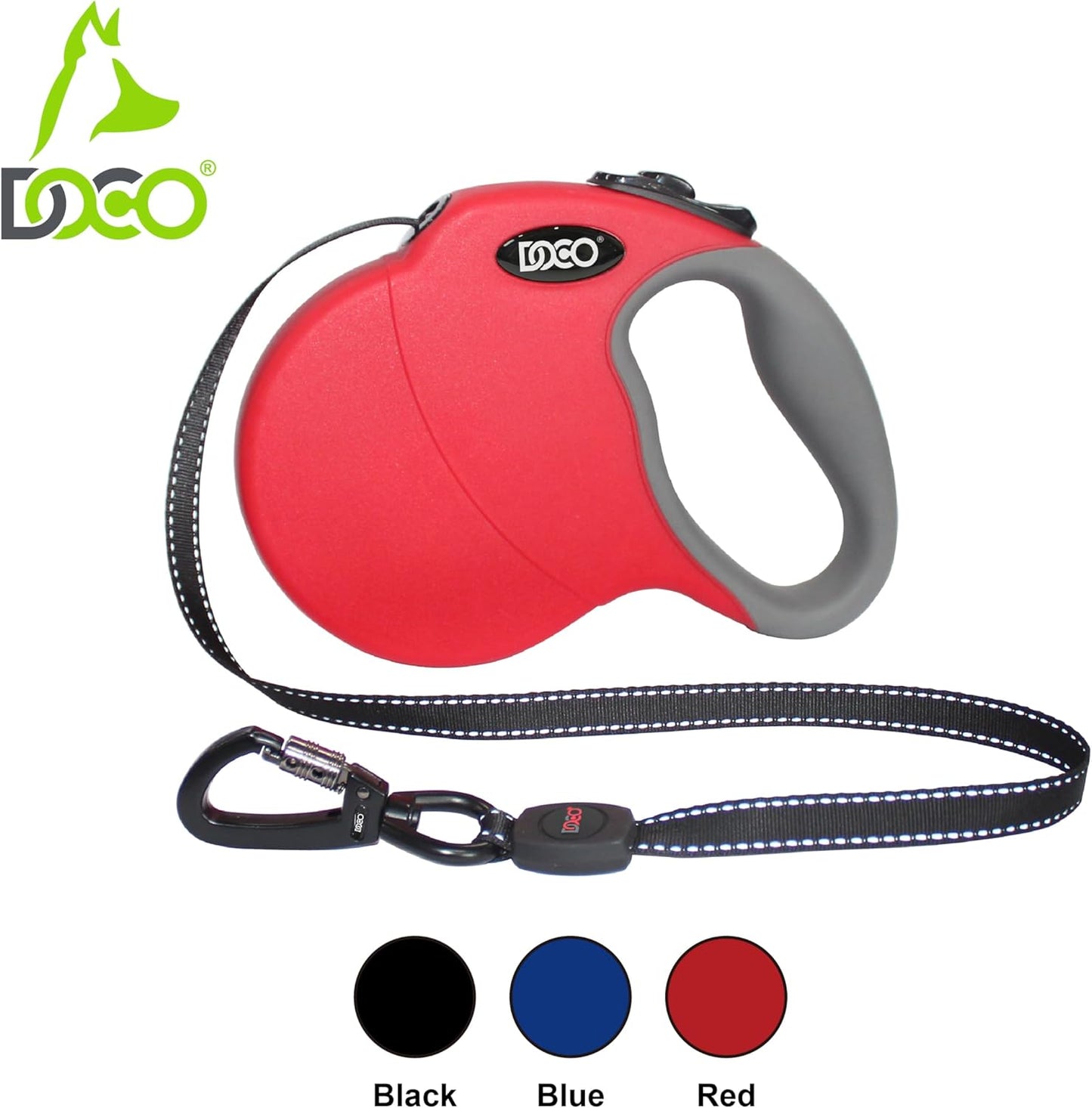 DOCO Retractable Dog Leash for Large Dogs (Length - 13ft, Weight - Upto 22lb) Reflective Tape Lead with Stop and Lock Control, Tangle Free 360° Swivel Snap & Anti-Slip Grip (Black, Small)