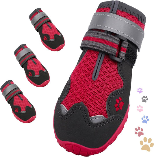 Dog Shoes for Large Medium Small Dog, Mesh Breathable Dog Shoes for Hot Pavement, Anti-Slip Dogs Boots Paw Protectors with Reflective for Outdoor Walking Indoor Hardfloors (Size 4)