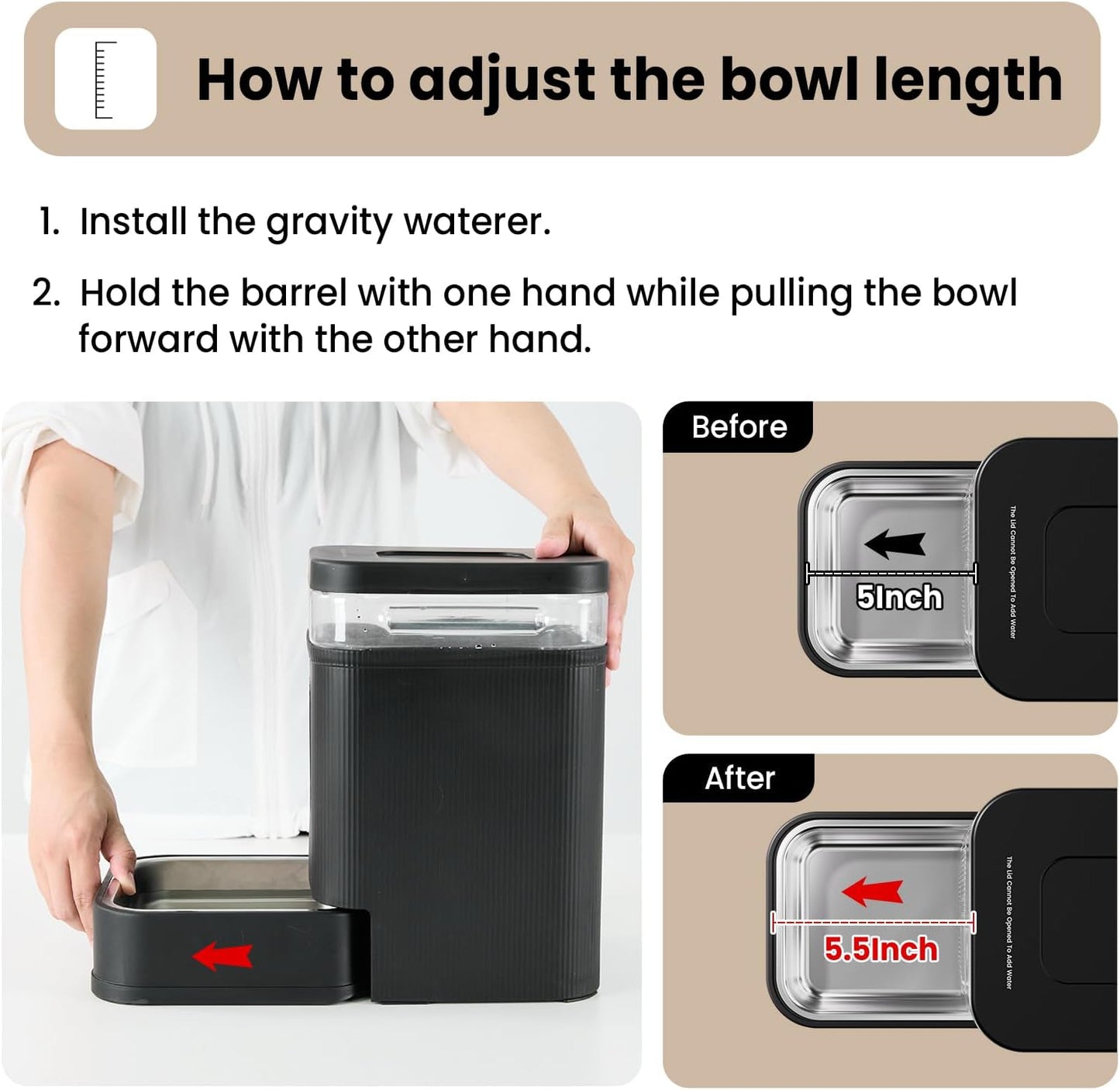 Gardner Pet Automatic Dog Water Dispenser Gravity Waterer with Stainless Steel Bowl Water Dispenser 8.5L Large Capacity Water Feeder for Dogs Cats Pets, BPA-Free Noise-Free (Light Brown, 8.5L)