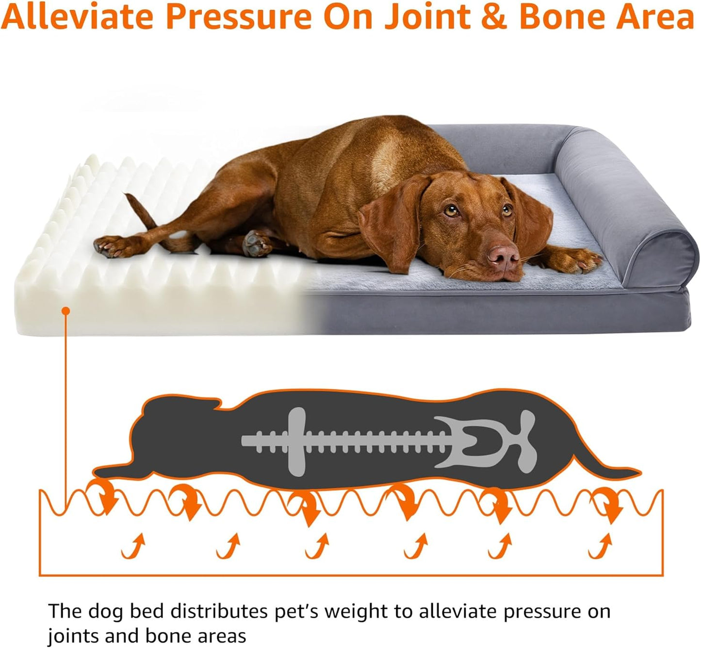 Amazon Basics Living Room Couch Dog Bed with Premium Foam, Pressure-Relief Support for Dogs up to 30lbs, Machine Washable Cover, Medium Sized (30" x 20"), Grey