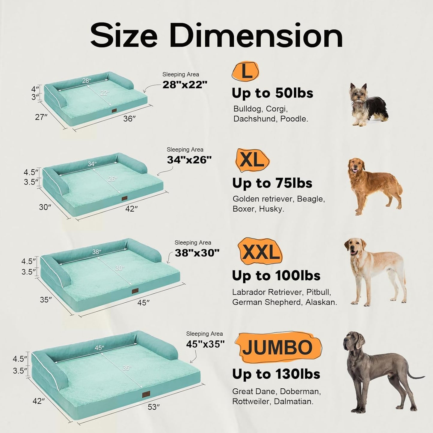 Orthopedic Washable Large Dog Bed, Dog Beds with Removable Cover, Large X XL Pet with Bolster, Washable Aqua Blue Dog Beds with Orthopedic Egg Foam for Medium Large Dogs