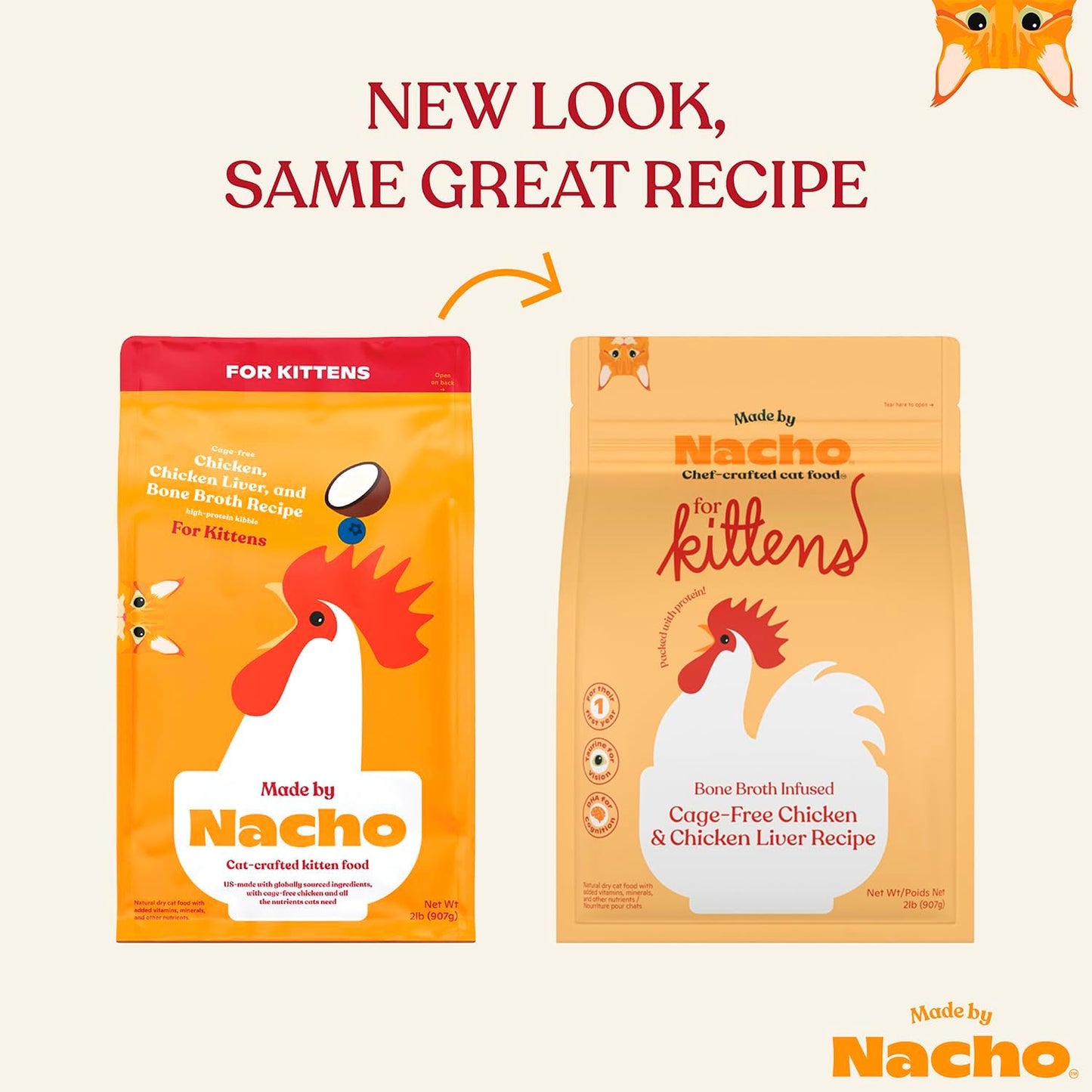 Made by Nacho Kitten Dry Kibble Infused with Bone Broth, Healthy High Protein Cat Food, Cage-Free Chicken and Chicken Liver, 2lb Bag
