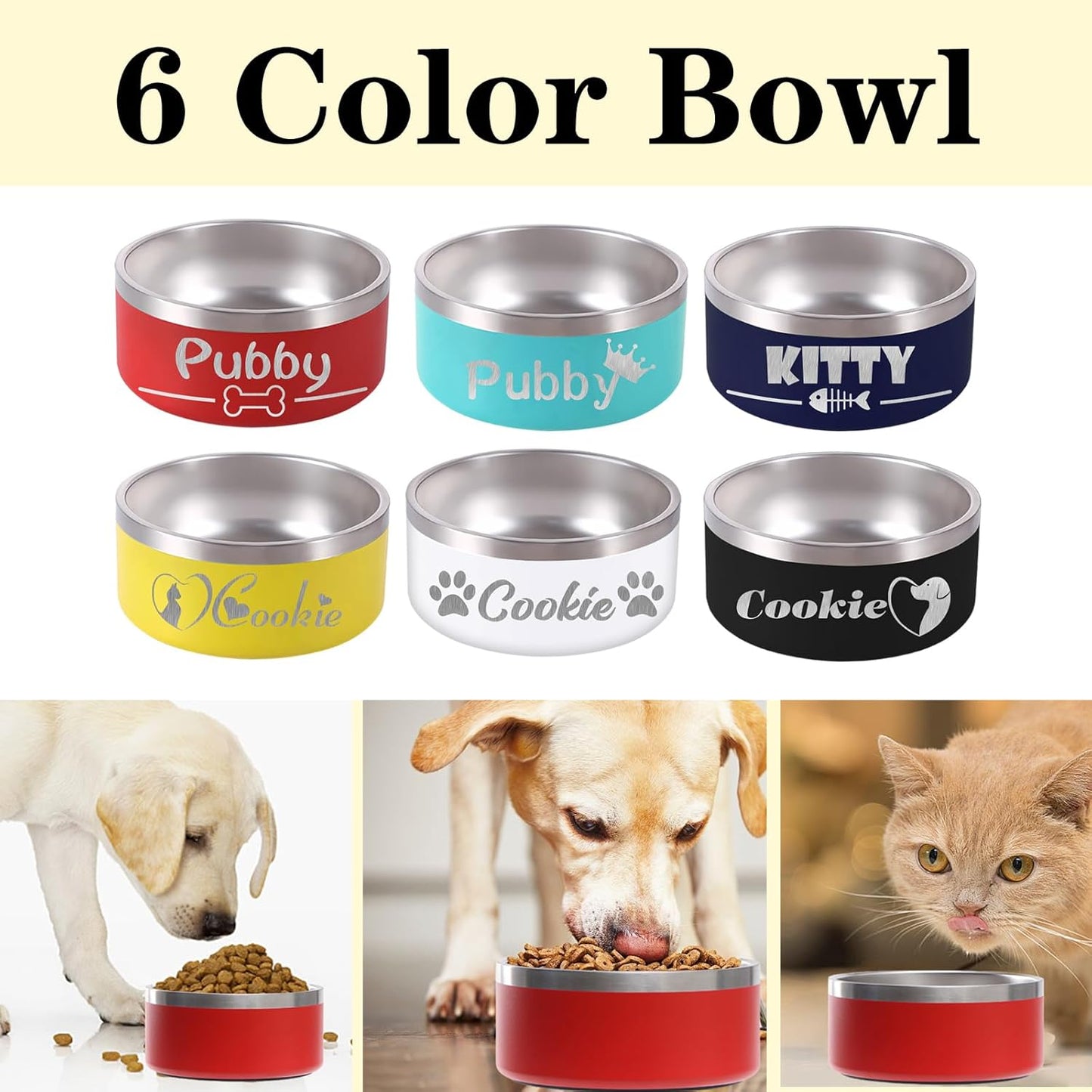 64OZ Personalized Dog Bowl Laser Engraved Custom Pet Name 18/32/42/64 oz No Slip Stainless Steel Insulated Bite-Resistant Food Water Dishes-Light Blue