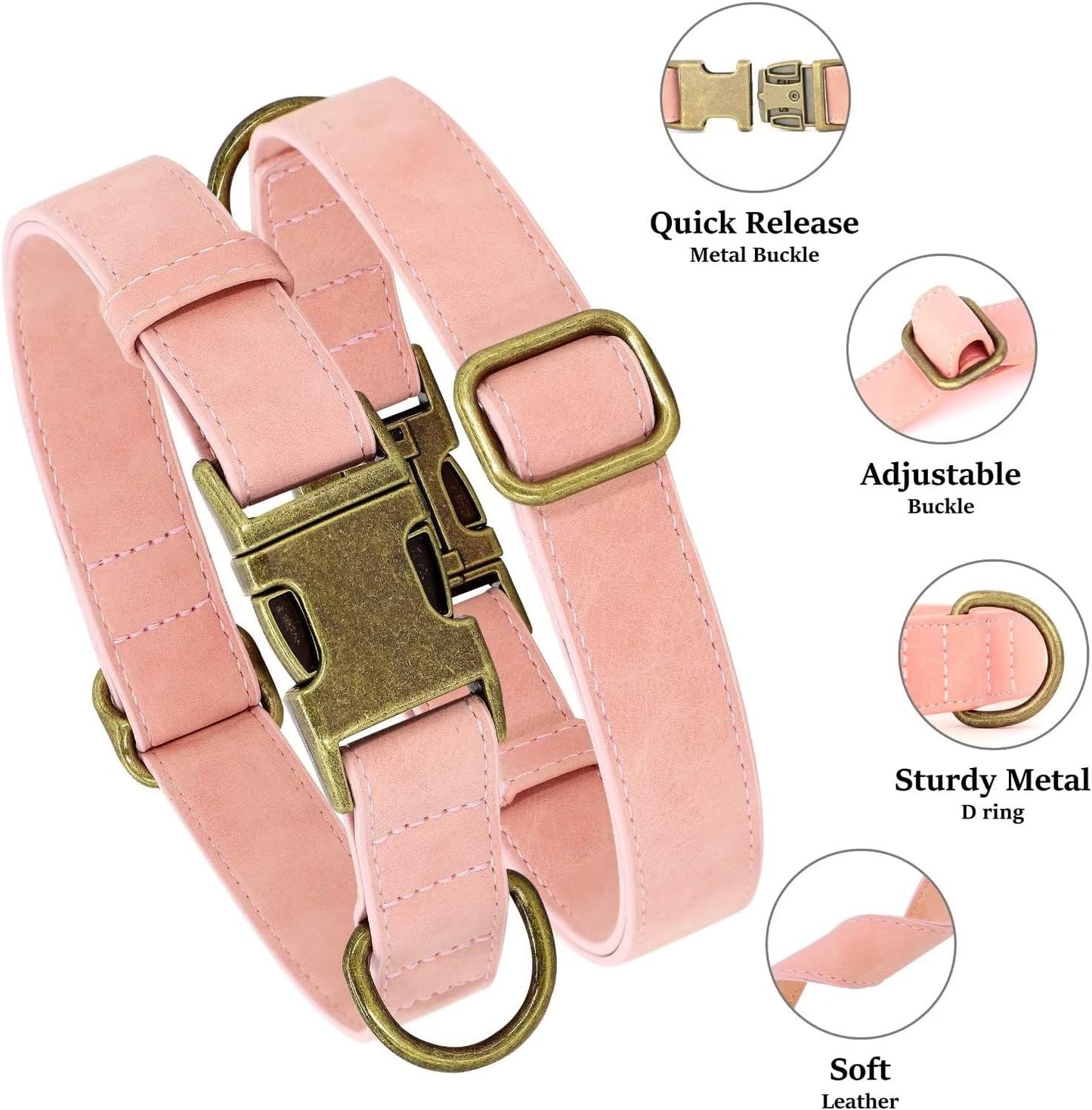 Didog Soft PU Leather Dog Collar, Stylish Quick Released Dog Collars for Small Dogs, Easy Clean Adjustable Pet Collar for Daily Walking, Pink, S Fit 10-16" Neck