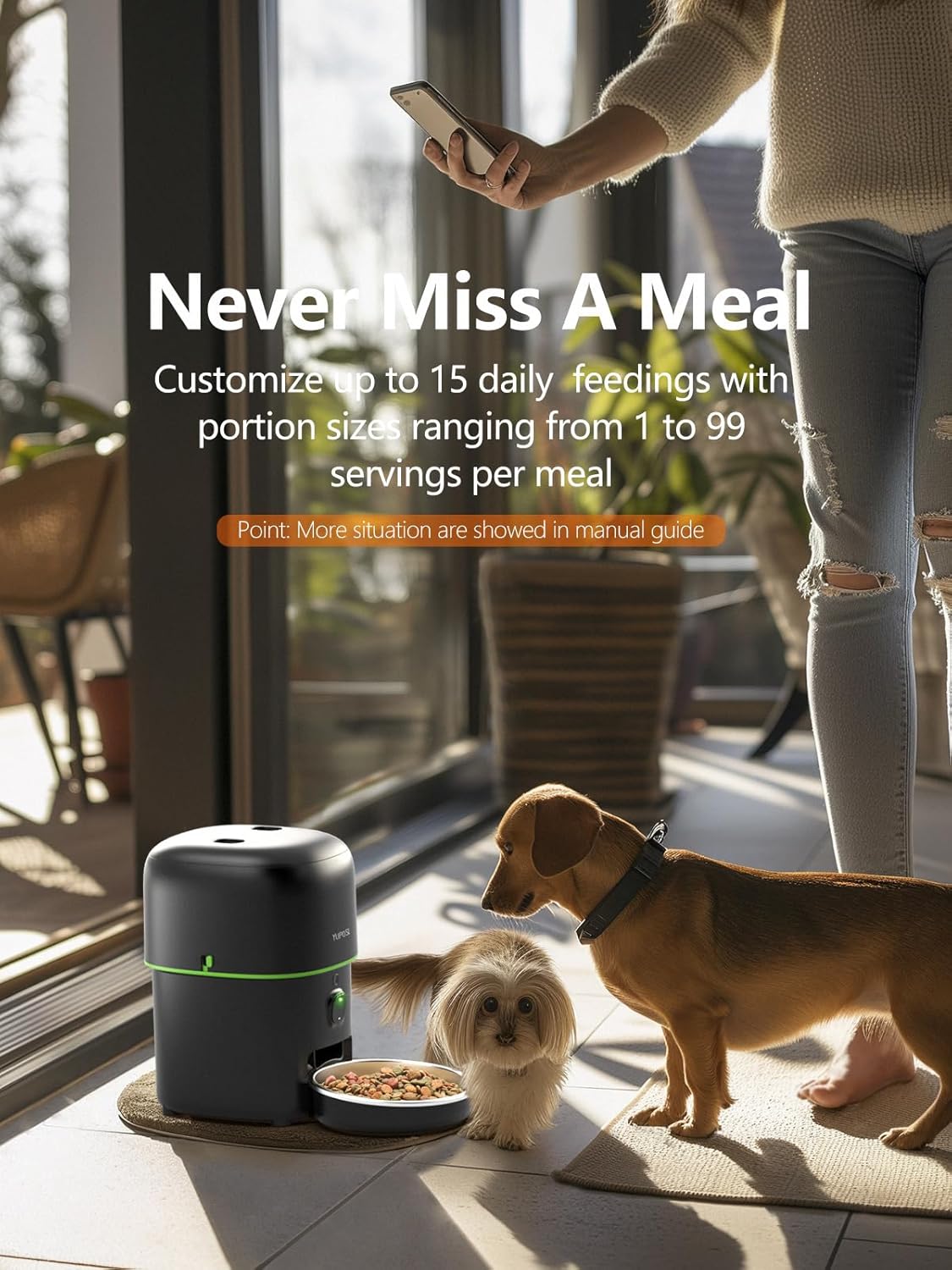 Automatic Cat Feeder with Camera - 5G WiFi Auto Cat Food Dispenser, 1080P HD Video with Night Vision, 1-15 Meals, 1-99 Portions, 2-Way Audio, Keeps Food Fresh, Timed Pet Feeder Also for Dogs