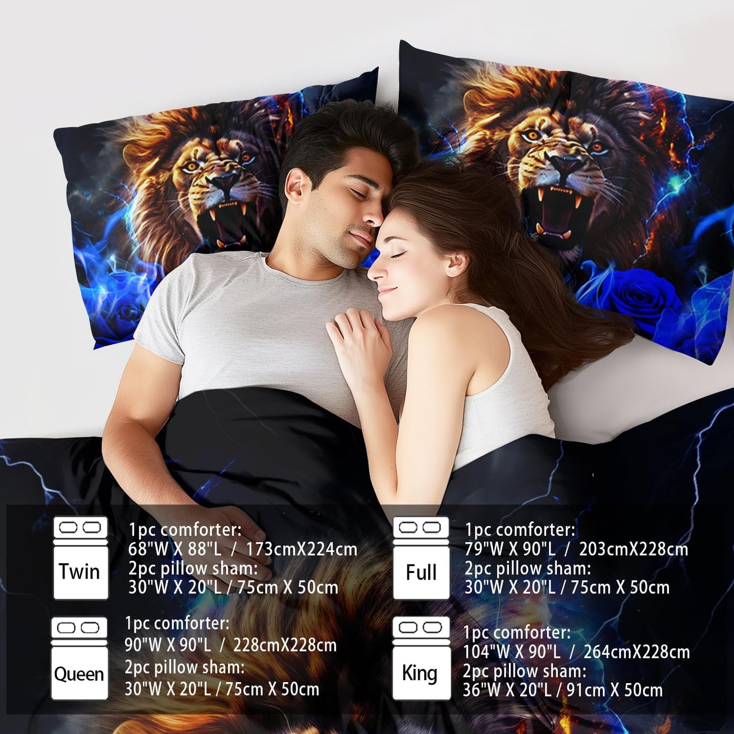 Lion Blue Comforter Set Twin,Lion Bedding Set Boys,Animal Print Comforter Bedroom Decor for Home,Vintage Floral Quilt,Blue Flower Bedding Adult,Tiger Quilt Bed Decor Teen