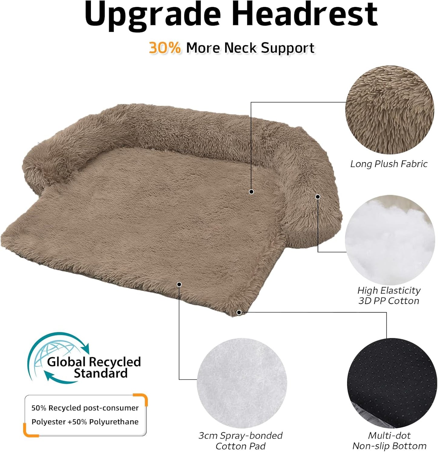 Calming Dog Bed Fluffy Plush Dog Mat for Furniture Protector with Removable Washable Cover for Large Medium Small Dogs and Cats (Medium(41x37x6), Camel)