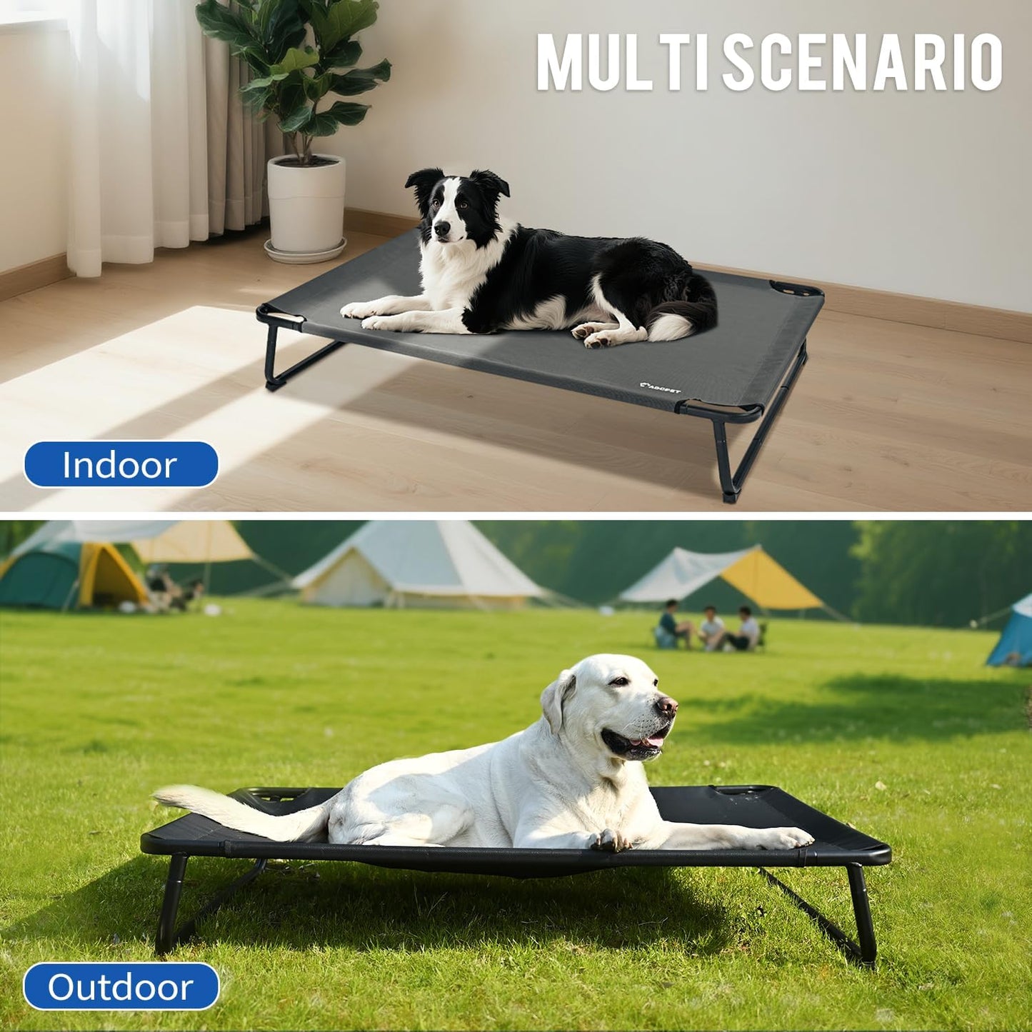 Cooling Elevated Dog Bed, Raised Outdoor Dog Bed Waterproof Pet Beds Cots Stable and Easy Assembly, Teslin Fabric with 1.2mm Thick Iron Frame, Breathable, Ultra-Sturdy，Grey,32 * 25.2 * 7.1