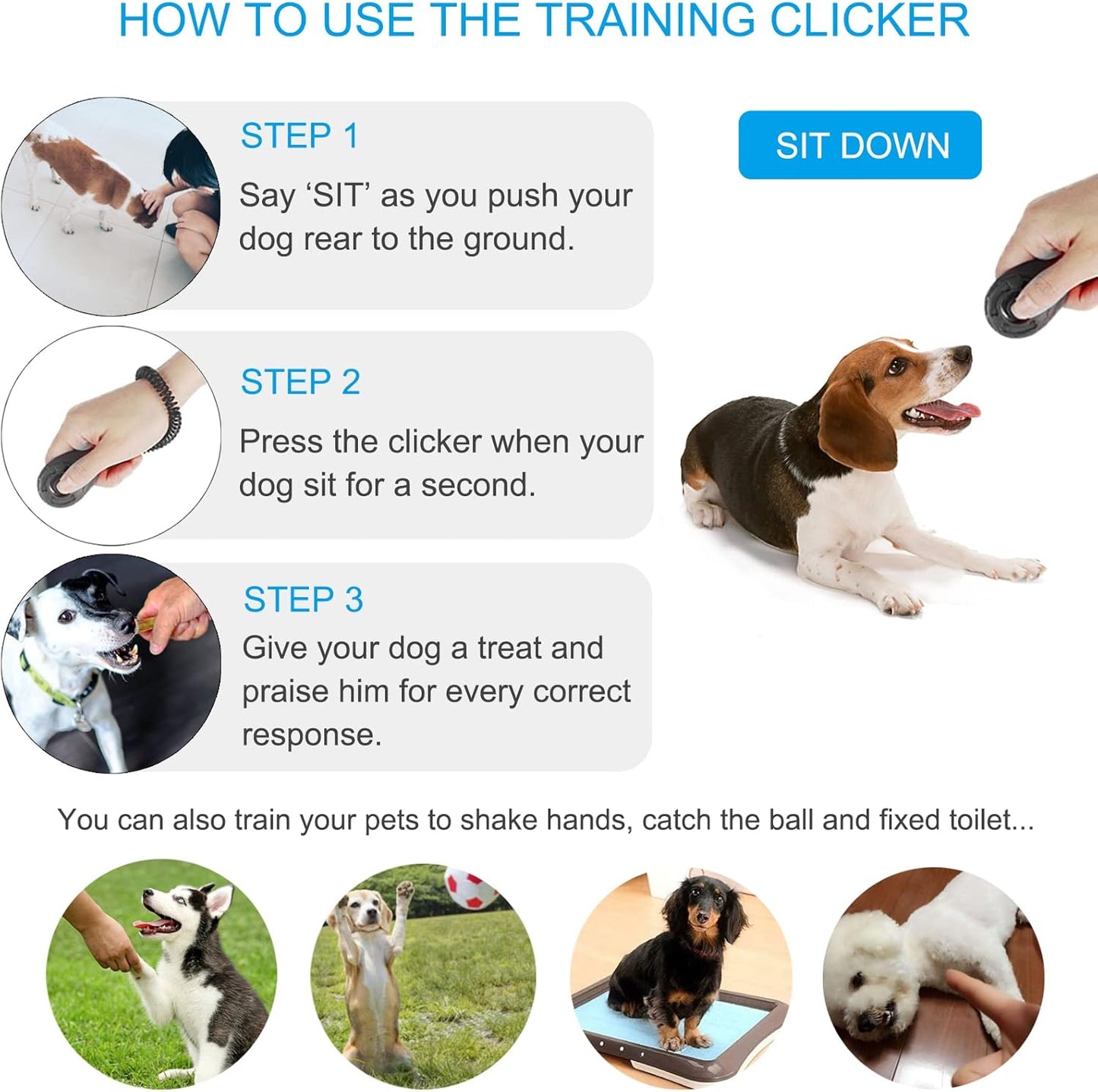 Dog Clicker for Training, 2 Pack Dog Training Clicker, Clicker Dog Training with Wrist Strap, Pet Training Clicker, Perfect for Dog Cat Puppies Behavioral Training (Black and Water Lake Blue)