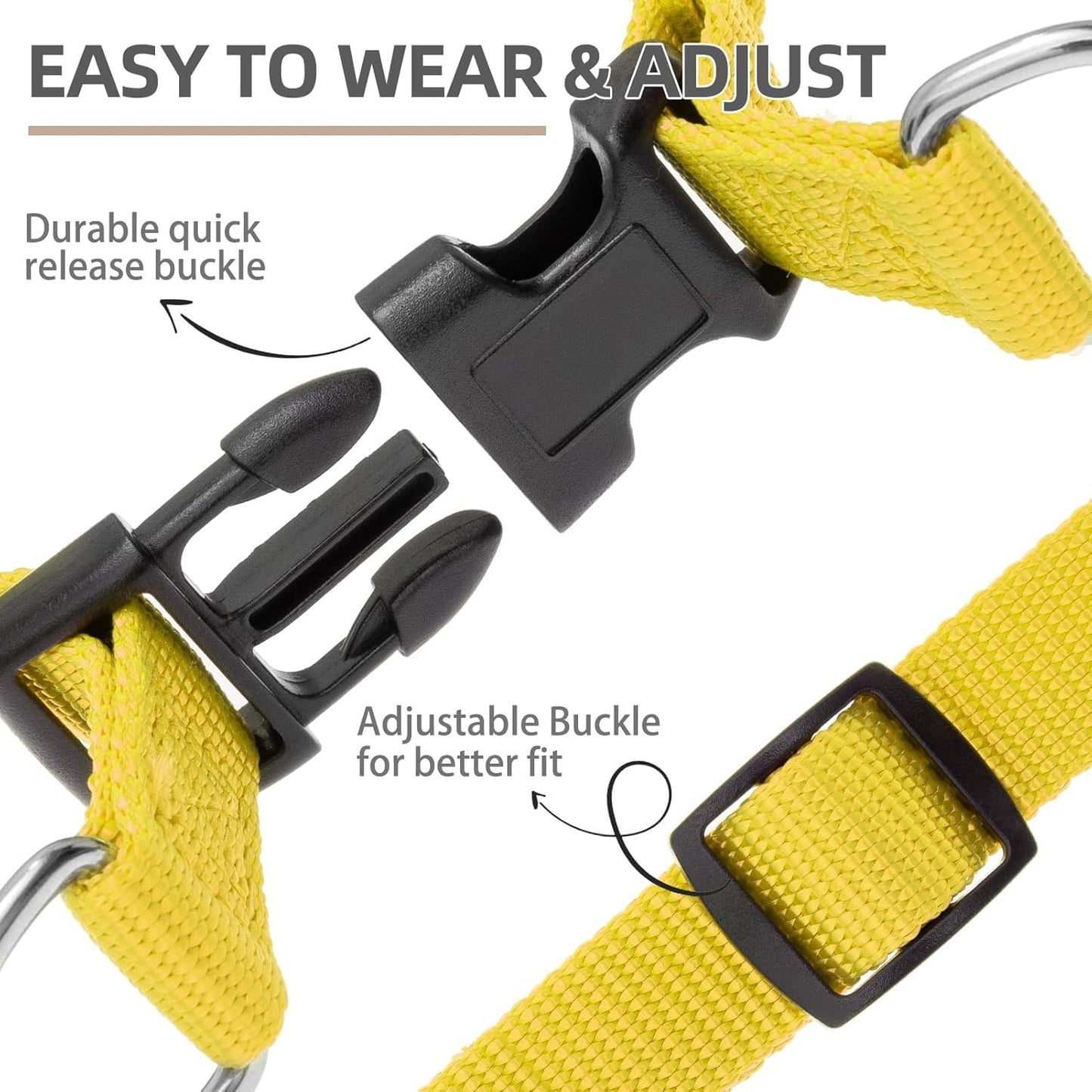 PUPTECK No Pull Dog Harness Soft Adjustable Basic Nylon Step in Puppy Vest Outdoor Walking with ID Tag, Yellow, M