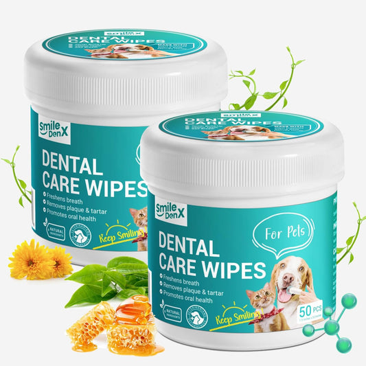 Dog Dental Care Finger Wipes - Teeth Cleaning Finger Wipes for Dog & Cats - Tooth Brushing Kit Dental Wipes for Dog - Reduces Plaque & Freshens Breath (100 PCS, Unscented)