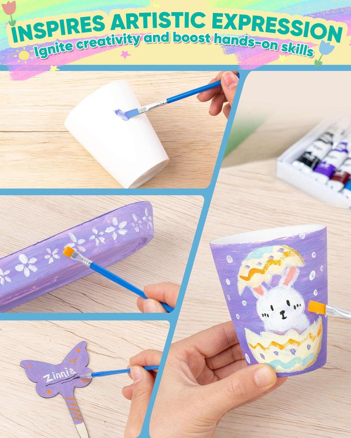 RGBDOT Kids Gardening Set Paint and Plant Stoneware Flower Gardening Kit with 4 Pots Arts and Crafts for Kids Ages 8-12 Best Children’s Day Gift for Girls Boys Ages 5 6 7 8 9 10