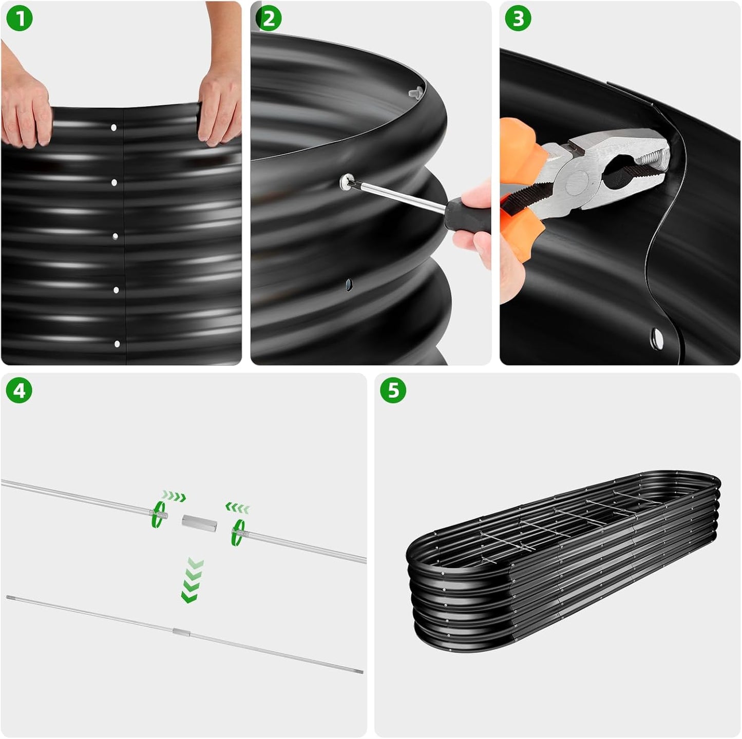 Land Guard 8×2×1.5ft Galvanized Raised Garden Bed Kit, Raised Garden Boxes Outdoor, Oval Metal Raised Garden Beds for Vegetables, Gray