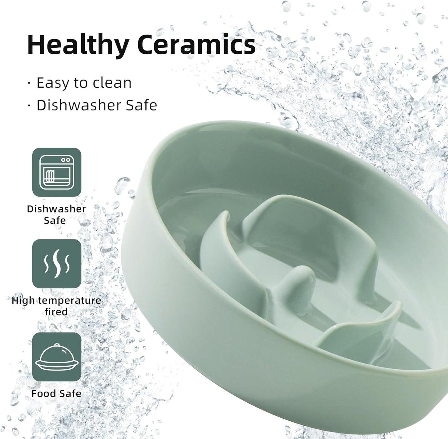 6.1inch Ceramic Dog Bowl Slow Feeder for Small Dog, Pet Slow Feeder, Stop Bloat, Preventing Choking(Single Bowl-Light Green)