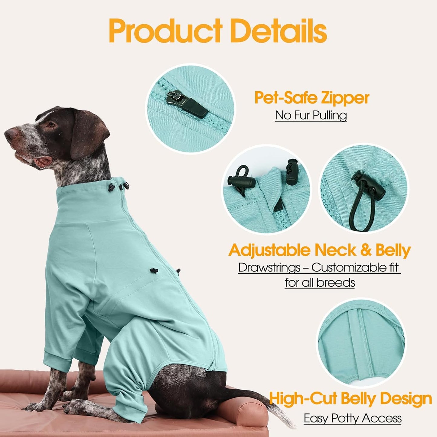 Dog Pjs for Large Breed with Zipper Back, Adjustable Long Sleeve Dog Recovery Suit for Dogs After Surgery, Soft Pet Shedding Suit E-Collar Alternative, Labrador, Golden Retriever, Green 2XL