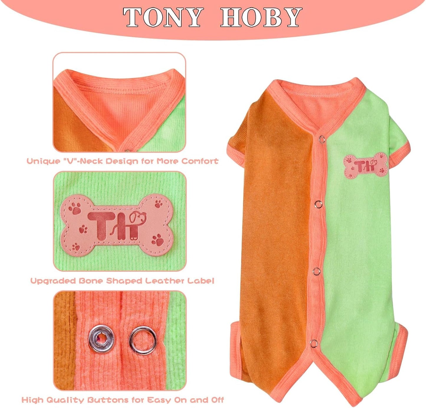 TONY HOBY Dog Pajamas, Male Dog Pajamas Thermal Jumpsuit, Fashion Clashing Color Pet Clothes for Small Medium Dogs (Brown&Orange, Boy, XL)