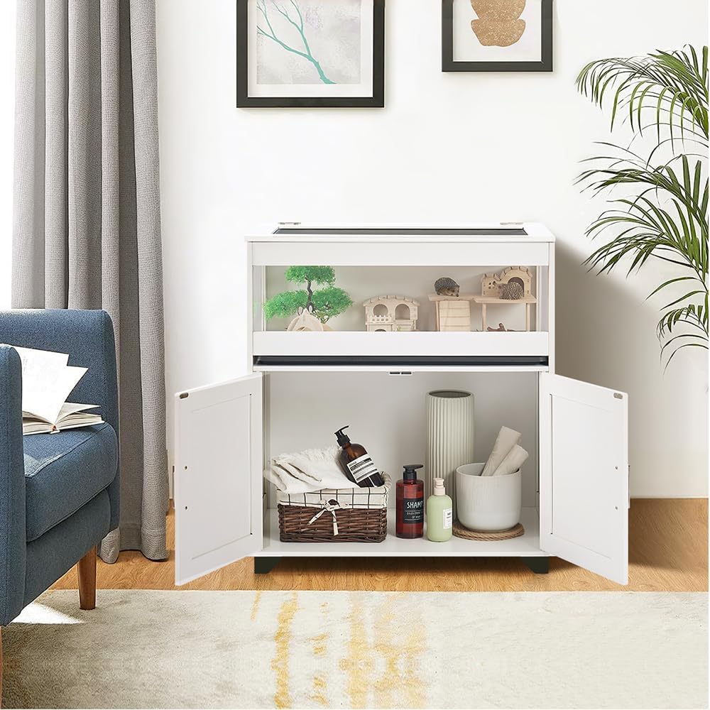 unipaws Hedgehog Cage with Storage Cabinet, Hamster Cage for Rat and Guinea Pigs, Clear Transparent PVC Visual Small Animal Cage with Tray, Hamster Enclosure, White