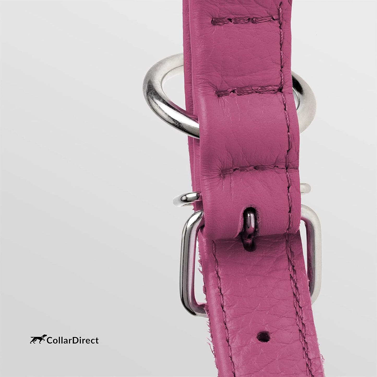 CollarDirect Rolled Leather Dog Collar, Soft Padded Round Puppy Collar, Handmade Genuine Leather Collar Dog Small Large Cat Collars 13 Colors (8-11 Inch, Pink Textured)